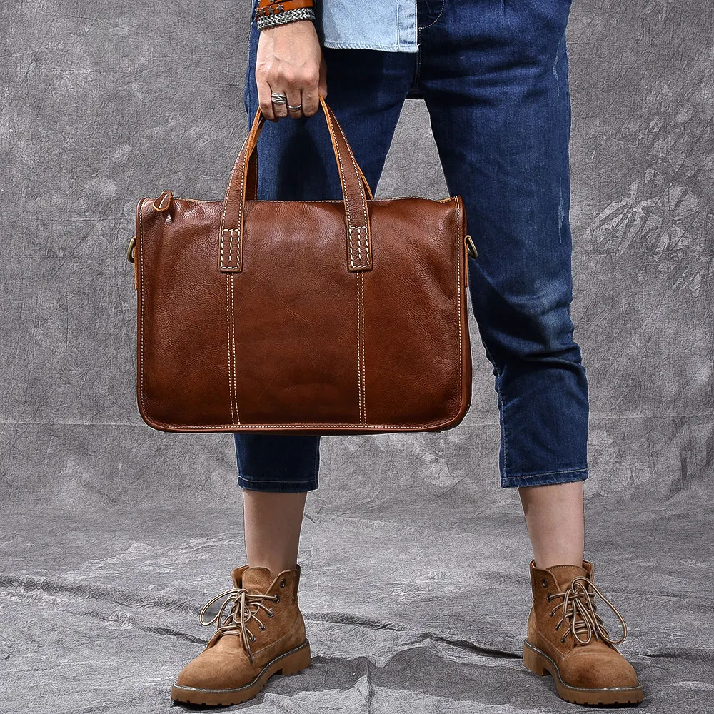 Genuine Leather Mens Bags Tote Crossbody Bags Men's Briefcase Laptop 14 ...