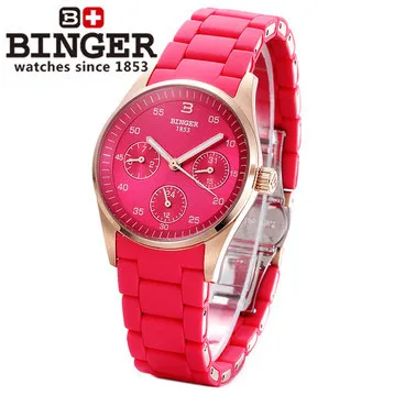 Casual Wine Red Geneva Quartz watch Binger women Analog wristwatches Sports Rose Gold Date Calendar 24