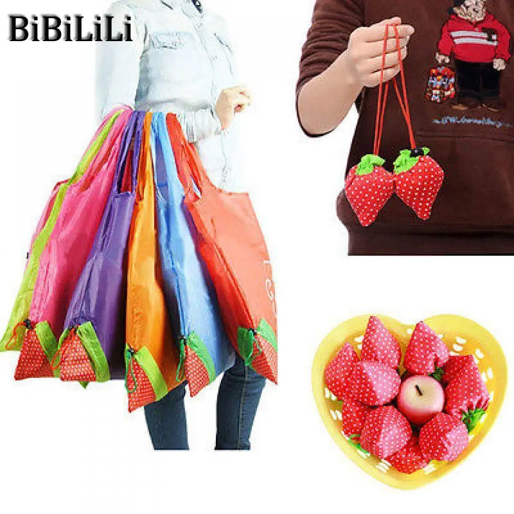 

8 colors Fashion Eco Large Strawberry Resuable Nylon Foldable Grocery vegetable fruit Bag Retail Shopping Tote Bag Handbag