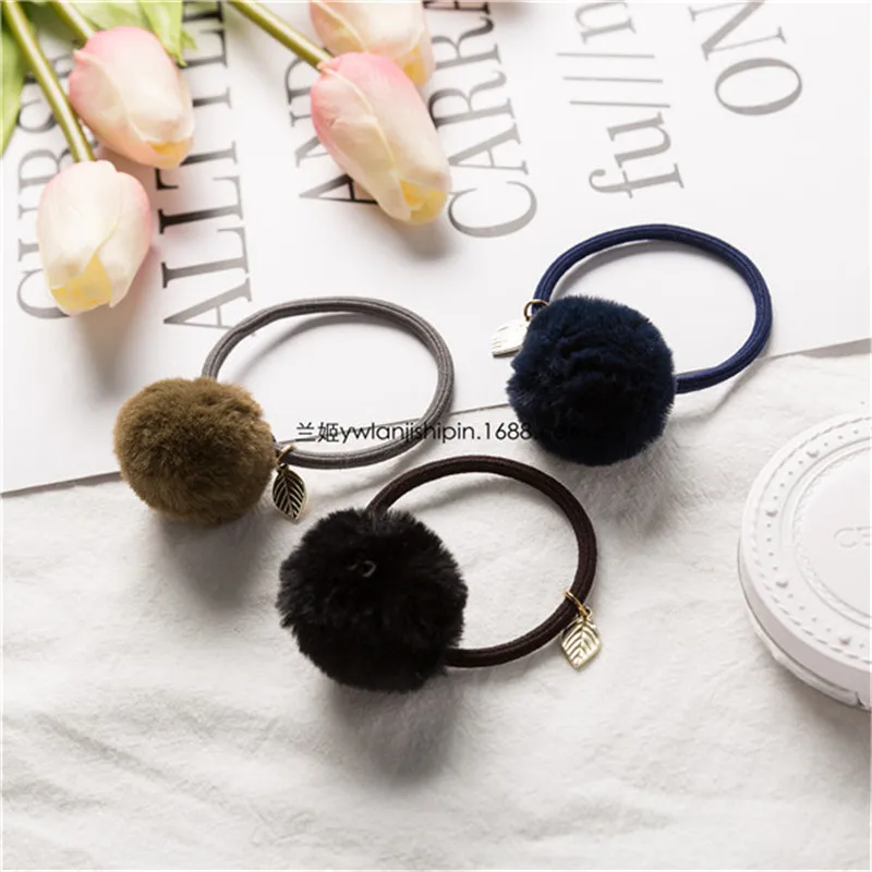 Girls Elastic Hair Bands Fur Ball Colorful Hair Rope Rings Rubber Bands Ponytail Holder Headwear Hair Gum Hair Accessories