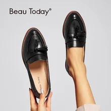 BeauToday Tassels Penny Loafers Women Waxing Sheepskin Genuine Leather Pointed Toe Ladies Slip On Flat Shoes Handmade A27075