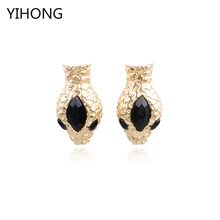 Большая змея голова Серьги с черными глазами золотой сплав кулон серьги-гвоздики с животными для модных женщин ювелирные изделия