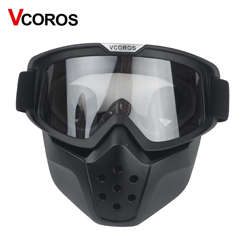 VCOROS, винтажные Съемные очки и фильтр для рта, Ретро Маска, полуоткрытое лицо, мотоциклетные шлемы, маски для катания на лыжах, косплей, очки - Цвет: clear lens