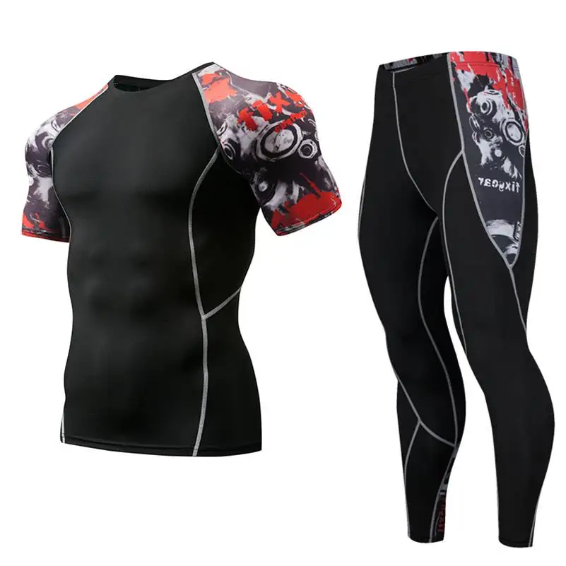 Компрессионный спортивный костюм 3xl, колготки для футболок, мужской комплект для фитнеса, термобелье, мужской костюм для бега, ММА, Рашгард