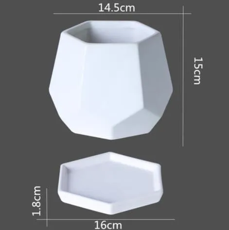 Черный и белый керамический цветочный горшок, простой креативный шестигранный комнатный Зеленый завод, Настольная Ваза, цветочные суккуленты, горшки для растений - Цвет: White L