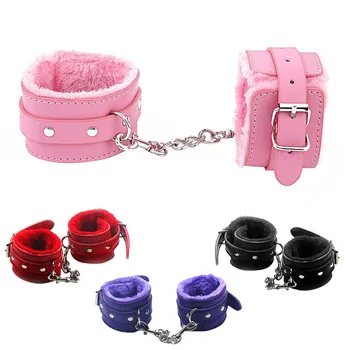 

1 pair Adjustable Plush PU Leather Slave Wrist & Ankle Handcuffs Hand Restraints adult products #0202 BB
