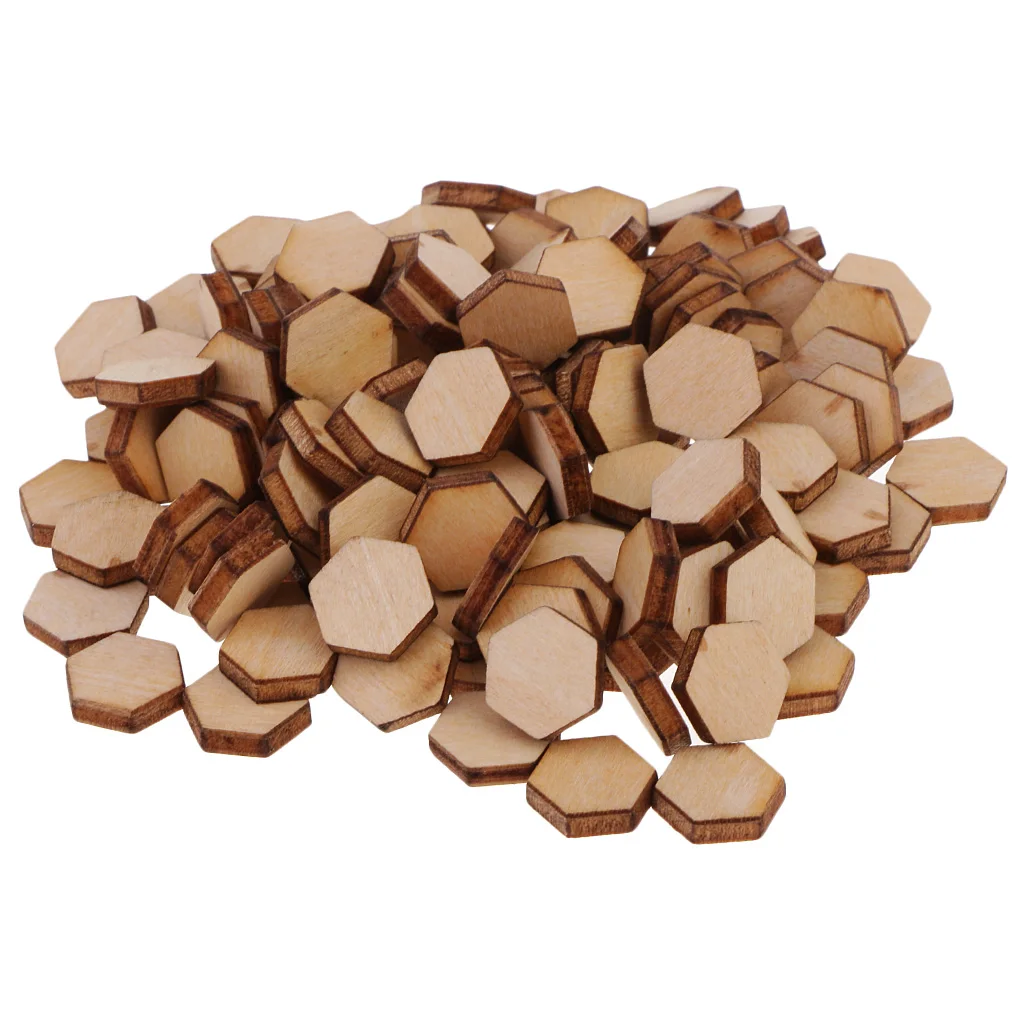 50/100/200pcs Wooden Hexagon Shapes MDF Cutouts Blank Embellishments Craft for DIY Scrapbooking Card Making Decoration Ornaments