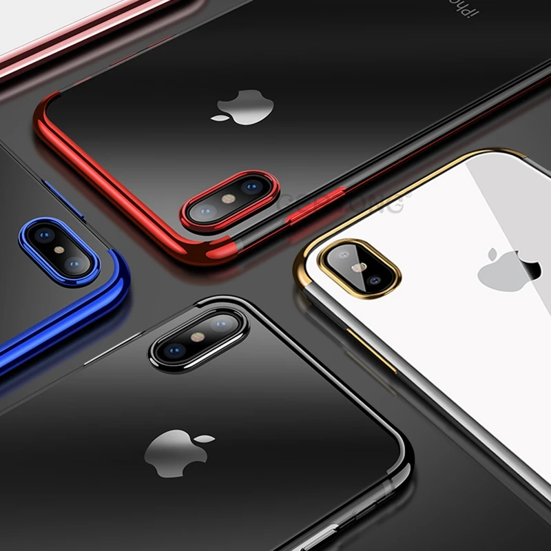 

Plating Transparent Clear Case For iPhone X 10 XR XS MAX Full Cover Protective Silicone Shockproof Case For iPhone 8 7 6 6S Plus