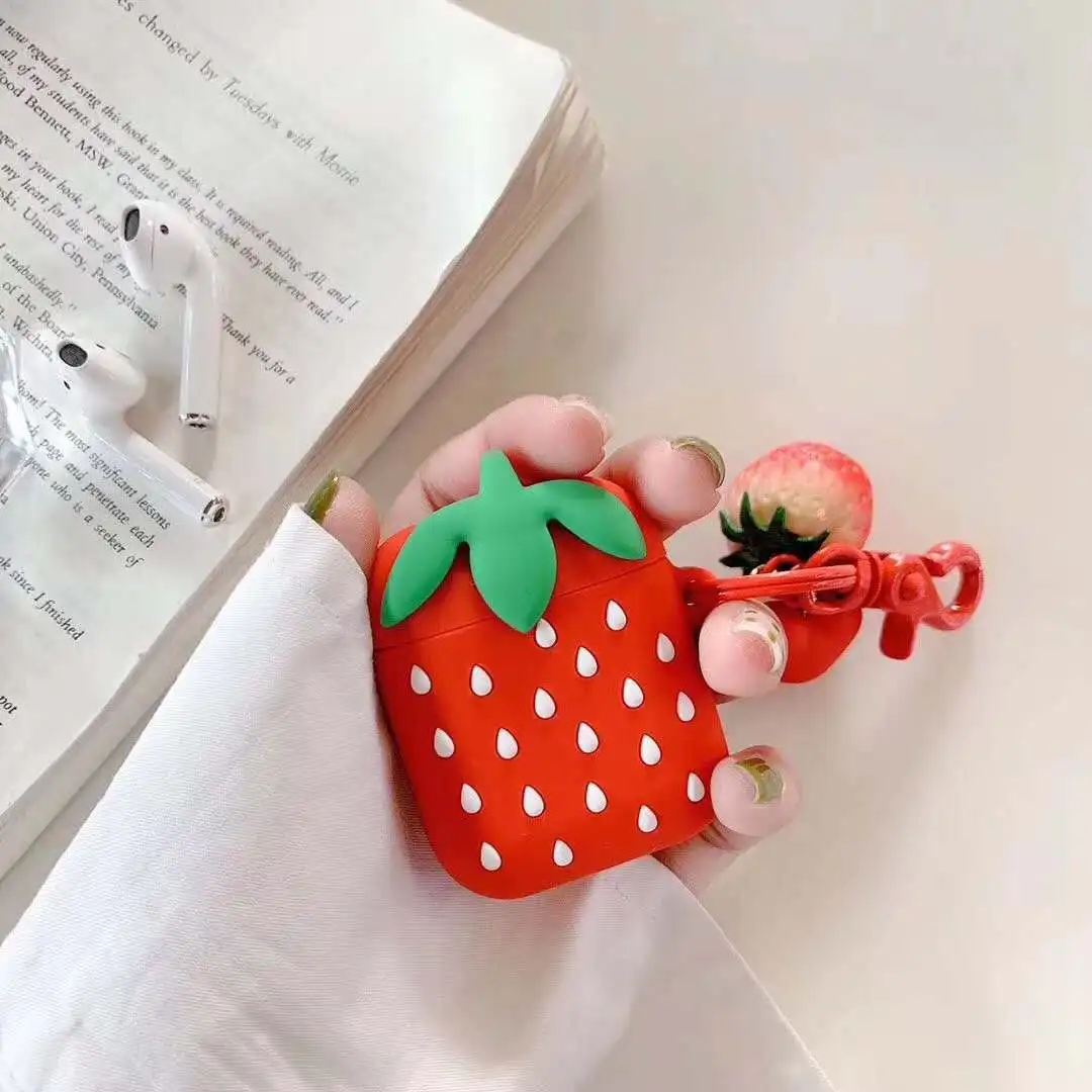 

Cute Earphone Case For Apple Airpods Cases Silicone Cover Bags Pouch For Airpods Strawberry Pattern Pouch With Hook Shell