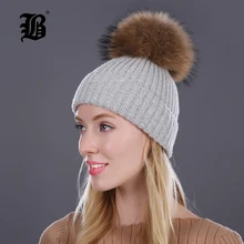 [Flb] зимняя шапка реального норки помпонами женские шляпы девушки шерсть вязаные шапочки крышка одноцветное Цвета gorros шапки женские повседневные hat