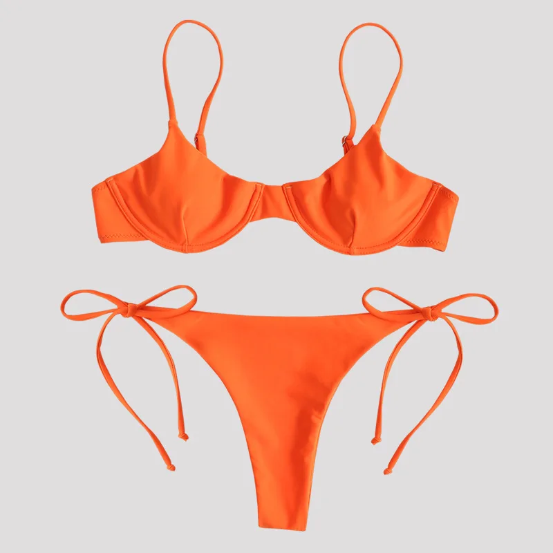 Секси галстук комплект бикини купальники Для женщин купальник, пуш-ап, с галстуком-бабочкой повязки сексуальный ванный комплект бикини Для женщин, бикини, пляжная одежда Femme - Цвет: Оранжевый