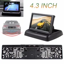 4.3 Inch Foldable Car Monitor TFT-LCD Display Car Parking Assistance with 4 IR Light EU Car License Plate Frame Rear View Camera