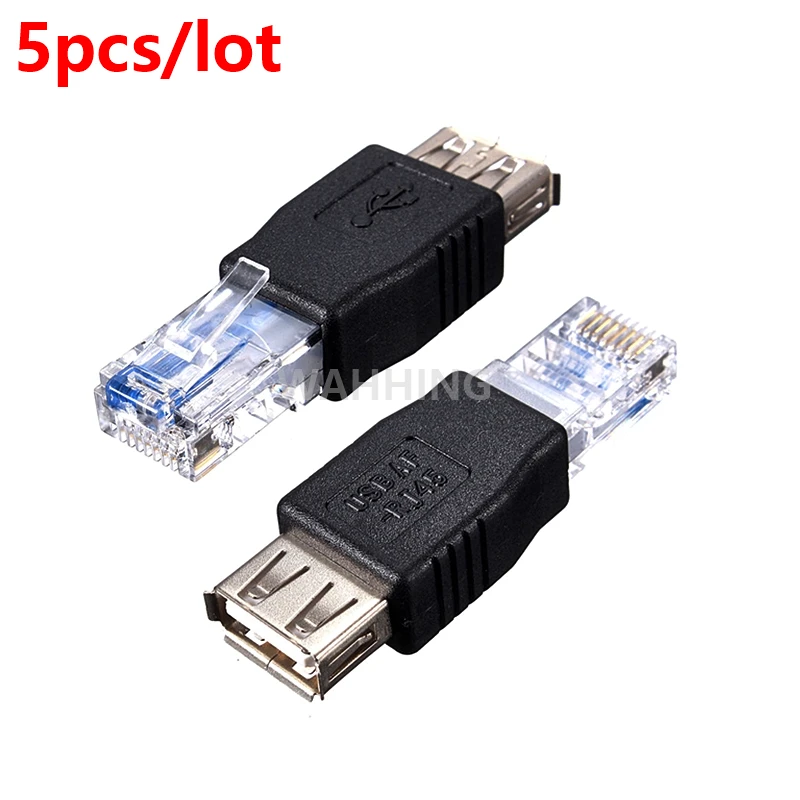 

5pcs 8Pin RJ45 Male to USB Female Adapter Connector RJ45 Network Cable Ethernet Converter Transverter Plugs TR017