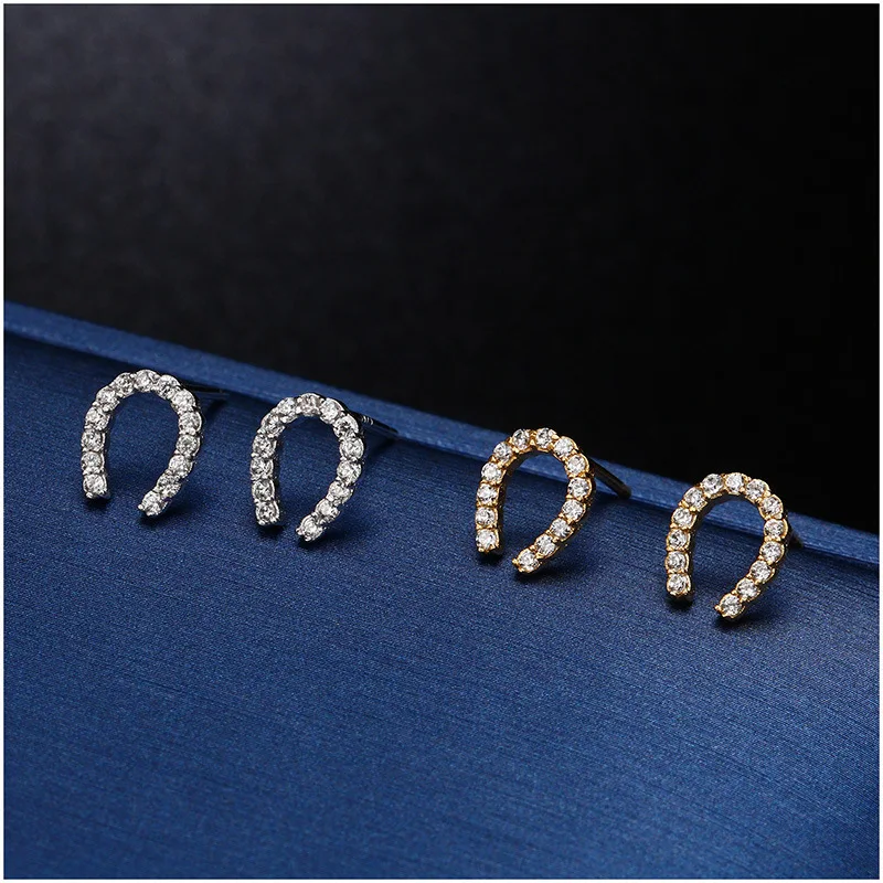 

100% Authentic 925 Sterling Silver Creative U-line Cubic Zirconia Stud Earrings For Women Fashion Jewelry Womens Accessories