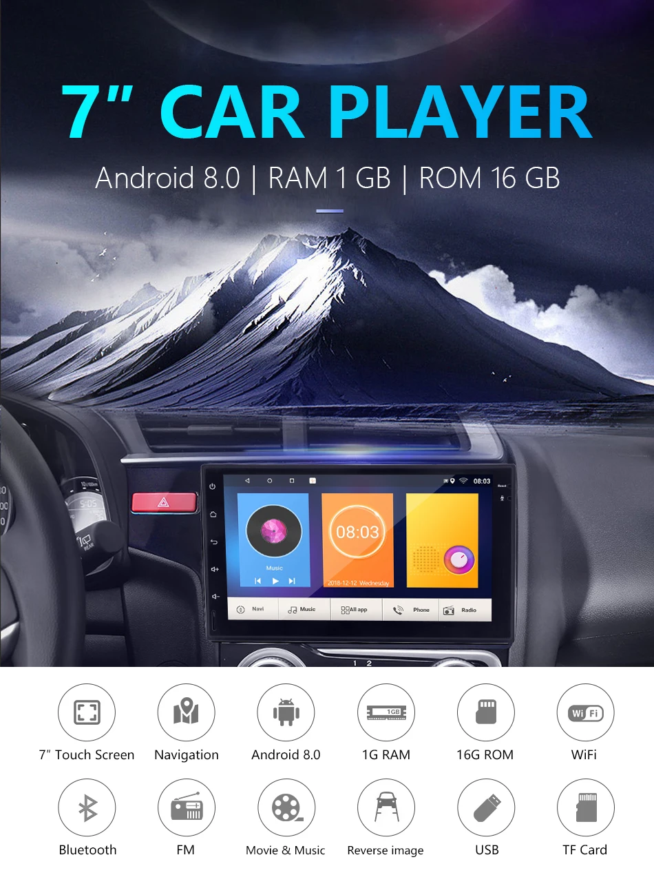 Cheap Jansite 7" 2 din Car Radio MP5 Android 8.1 player HD 1080P Digital Touch screen mirror + Bluetooth Car Stereo with microphone 1