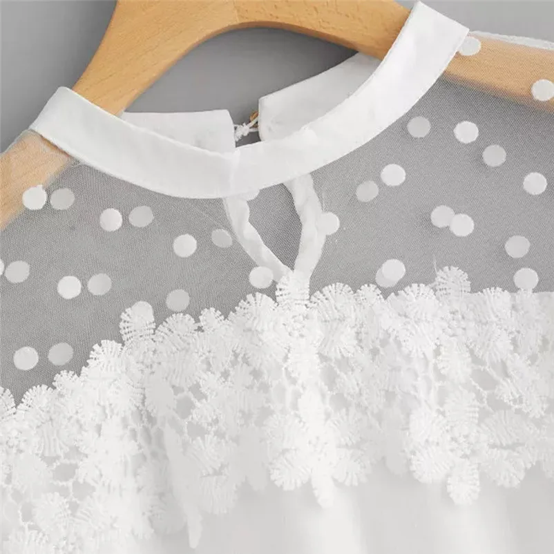 Fashion womens tops and blouses summer 2018 Short Sleeve Chiffon Lace Blouse Tops Clothes White T Shirt camicette Y16#N  (3)