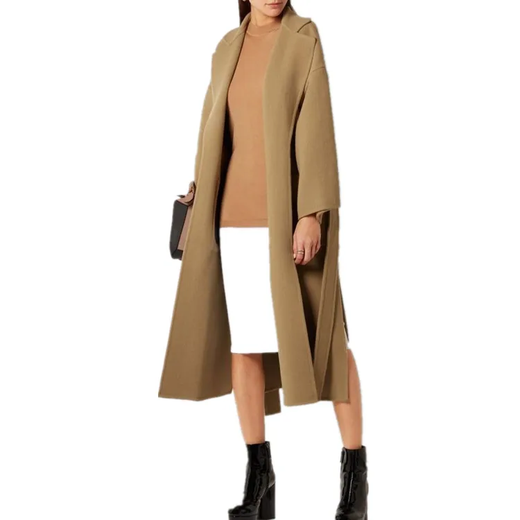 Шерстяное зимнее шерстяное пальто с поясом, женское пальто с длинными рукавами и карманами, модное теплое пальто из кашемира