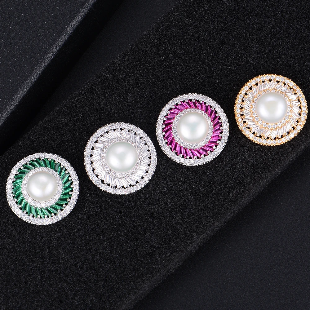 

GODKI Famous Imitation Pearl Cubic ZirconiaStud Earrings for Women Fashion Engagement Party Jewelry pendientes mujer moda 2018