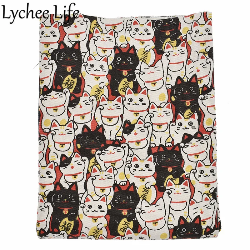 

Lychee Life Japanese Lucky Cat Fabric Cute Animal Printed Cotton Fabric Eco-Friendly DIY Apparel Sewing Cloth Supplies Accessory
