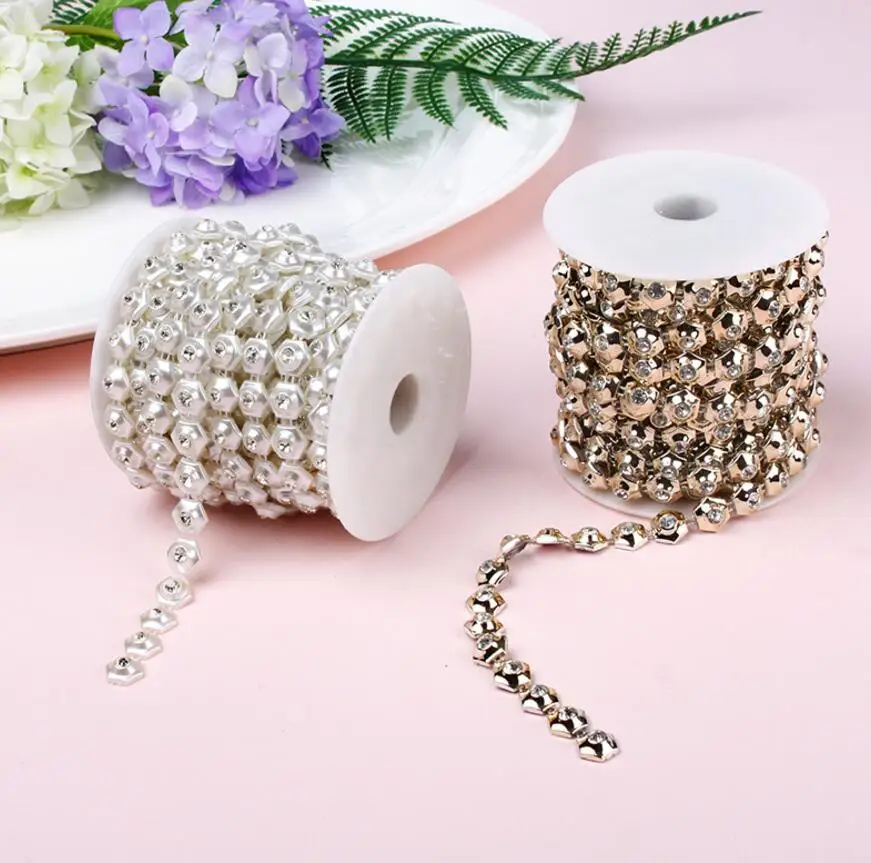 Design-3 Gold 2 ярда горный хрусталь Круглый/диамон/цветок бисер УФ покрытая цепь отделка для шитья Apperal Сумка Обувь заглушка воротник праздник место украшения - Цвет: Design-3 Gold