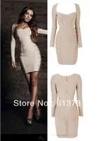 Wholesale - \\\'ELISA\\\' NUDE Beige LONG SLEEVE STUDDED BANDAGE Dresses SBM0009