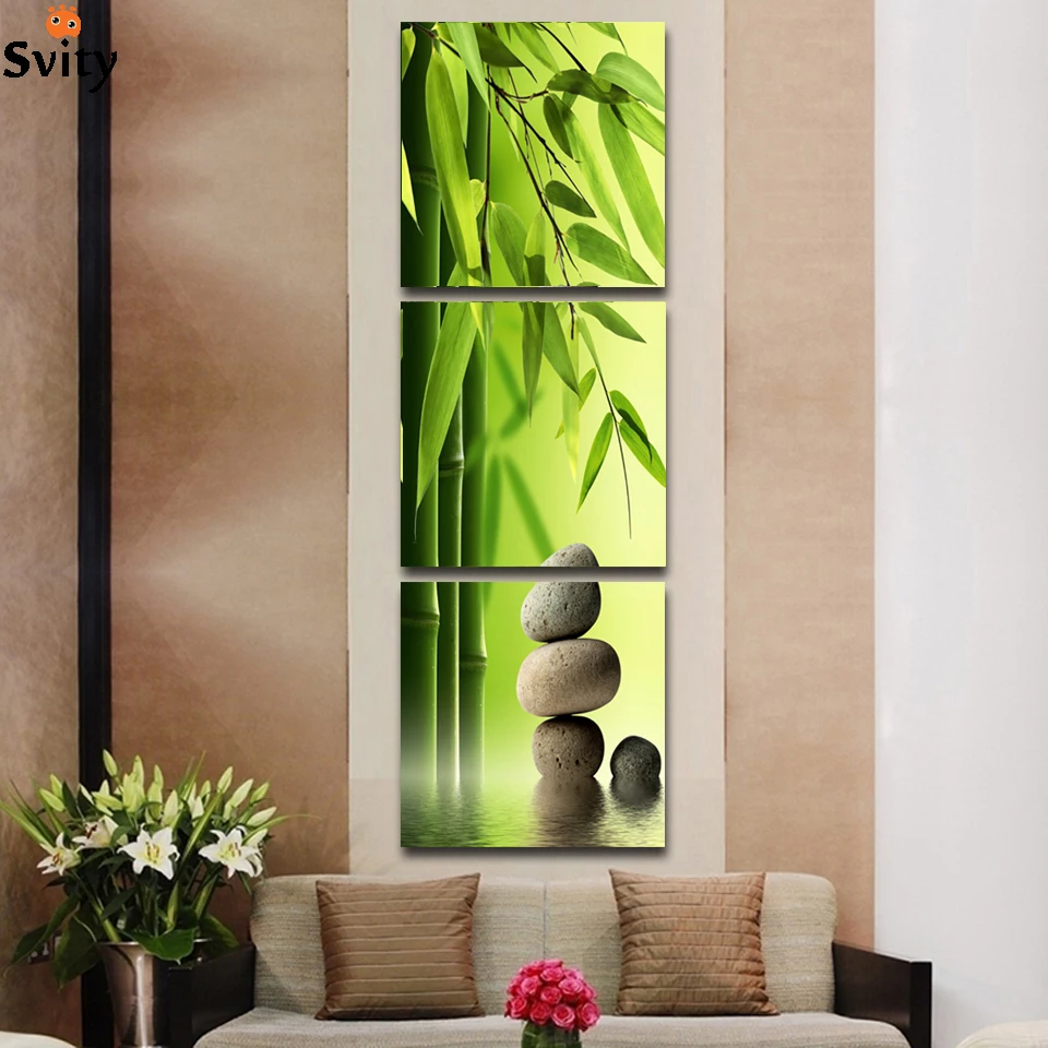 

Giveaways wall sticker 3 Pcs/Set Bamboo and Stone Modern Canvas Wall Paintings Canvas Prints vertical forms Artist