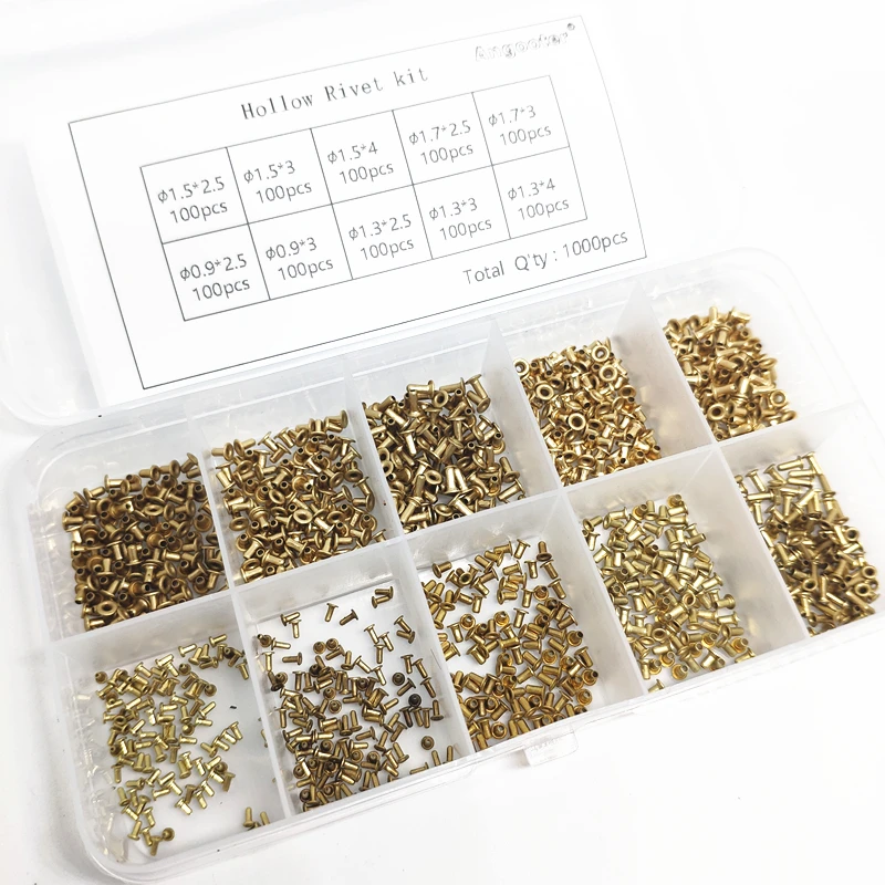 Copper Rivet Kit 1000pcs M0.9 M1.3 M1.5 M1.7 Mix Tubular Rivets Double-sided Circuit Board PCB Nails GB876