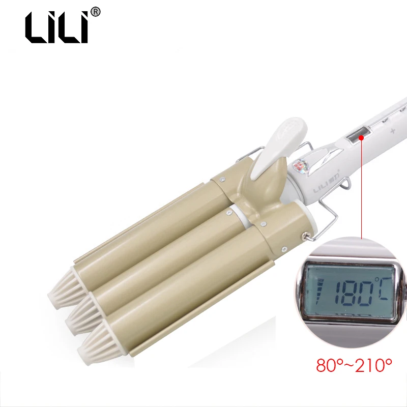 

LILI Ceramic Hair Curling Iron Electric Three Tubes LCD Display Hair Curler Professional Hair Waver Styling Tools HS-819