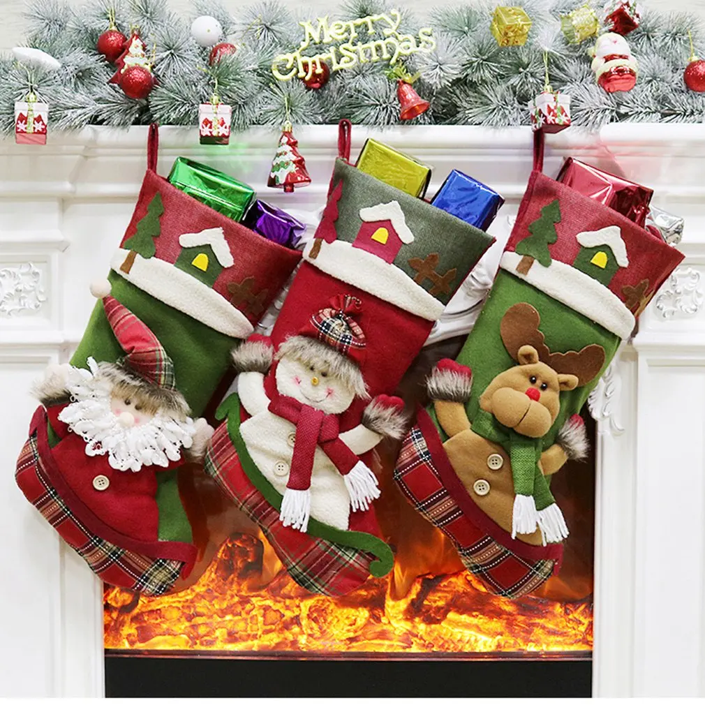 Christmas Socks Gift Bag Christmas Tree Pendant Decoration Santa Snowman Elk Christmas Gift Bag 