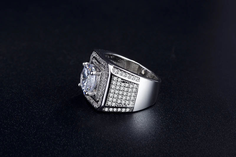 Yanleyu Victoria Wieck Men Fashion Jewelry Solid 925 Sterling Silver Big 2 Carat Round CZ Solitaire Ring Wedding Band Ring ZR024