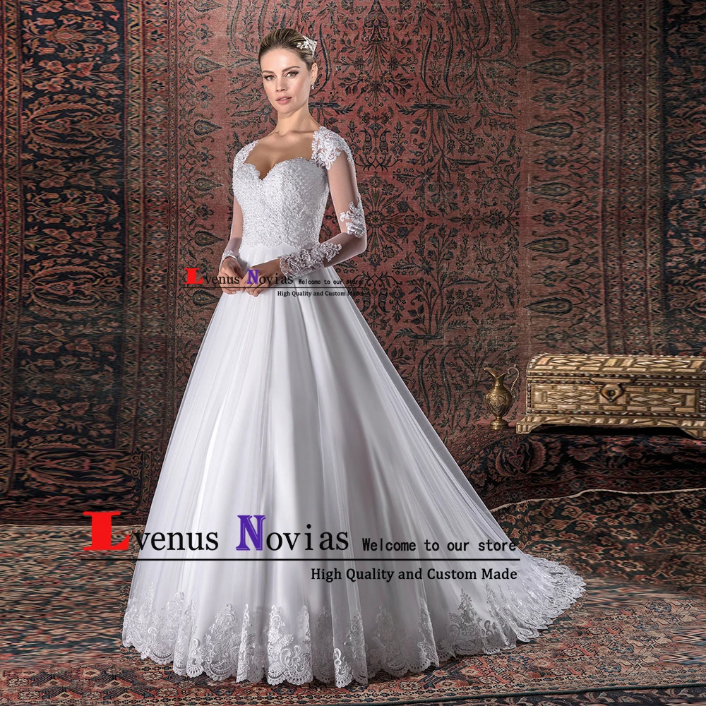Robe de Mariee Свадебные платья для невесты красивый кружевной длинный рукав с бисером свадебное платье Vestido de Noiva abiti da sposa Mariage