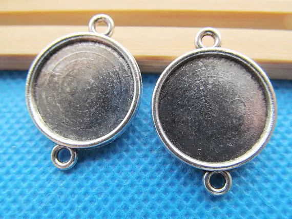 

10pcs Antique Silver/Bronze Base Setting Tray Bezel Charm/Finding,fit 20mm Round Cabochon/Cameo,Double Same Side,Two Loops