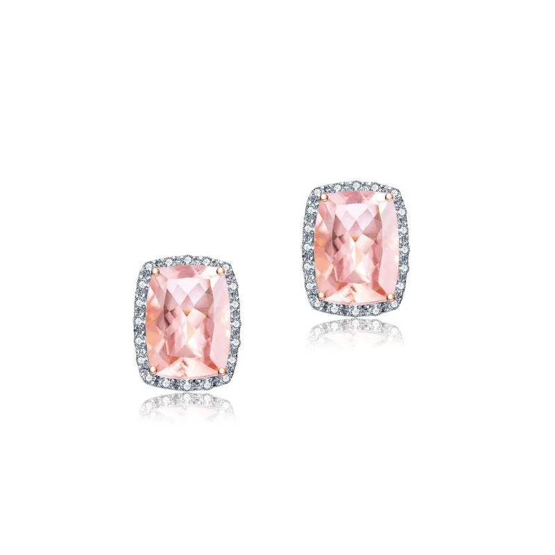 

Female Luxury Pink Geometric Zircon Stud Earrings Vintage 925 Silver Jewelry DoubleFor the peach blossom luck Earrings For Women