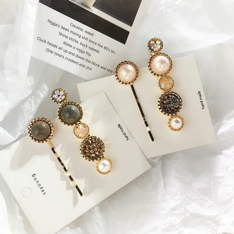 Новое поступление акриловые стильные заколки Круглые Женские украшения для волос два набора жемчужных хрустальные шпильки для волос жемчужные аксессуары для волос