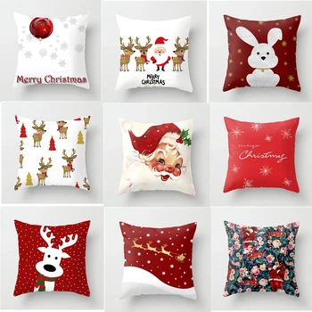 

Christmas Cartoon Santa Elk Printing Cushion Cover 45x45cm Linen Pillowcase Office Home Decorative Sofa Car Waist Pillow Covers