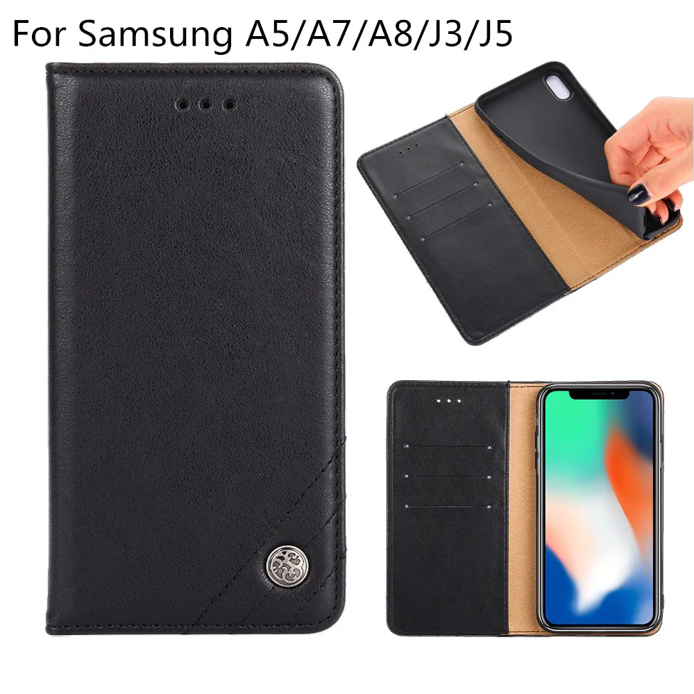 Винтаж бумажник чехол для samsung A5 A500 A7 A700 A8 A800 J3 J300 J5 J500 из искусственной кожи