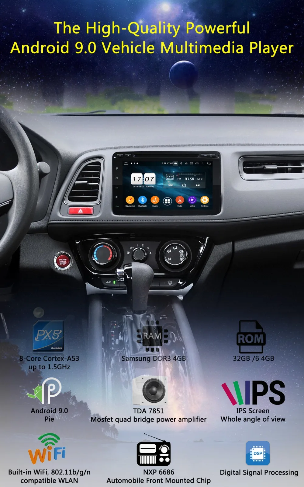 " ips 1920*1080 8Core 4G+ 64G Android 9,0 Автомобильный DVD плеер для Honda Vezel HR-V вариабельности сердечного ритма XR-V DSP радио gps