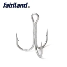 Fairiland 10pcs/lot Fishing Treble Hook 2# 4# 6# 8# Silver Matte finish High Carbon Steel sharp point round bend barbed Hooks