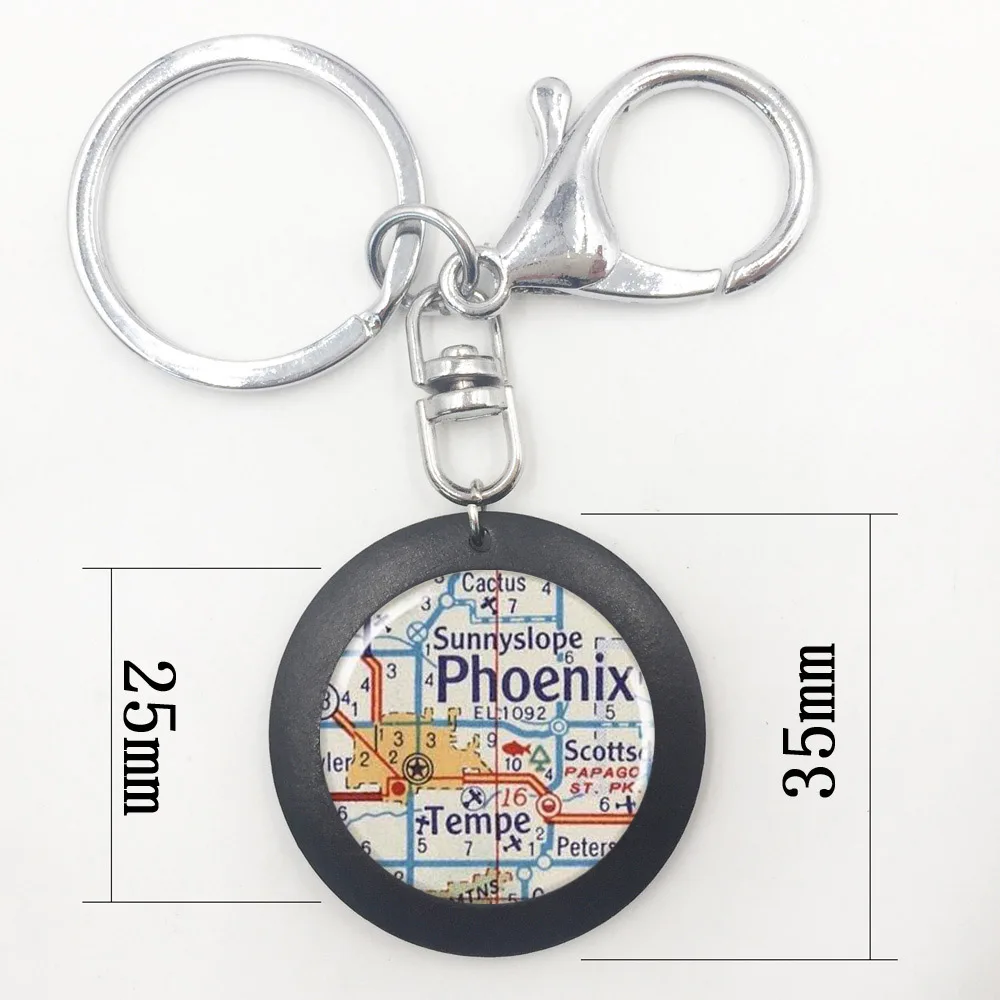 Phoenix Map Necklace Resin Charm Round Silver Color Map Charm Pendant Charm Phoenix Arizona Map Jewelry