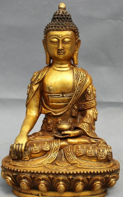 

S07177 11" Tibet Folk Bronze Gilt Buddhism Sakyamuni Joss Shakyamuni Buddha Bowl Statue