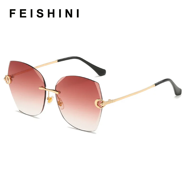 Женские солнцезащитные очки без оправы FEISHINI Модные Зеленые градиентные с