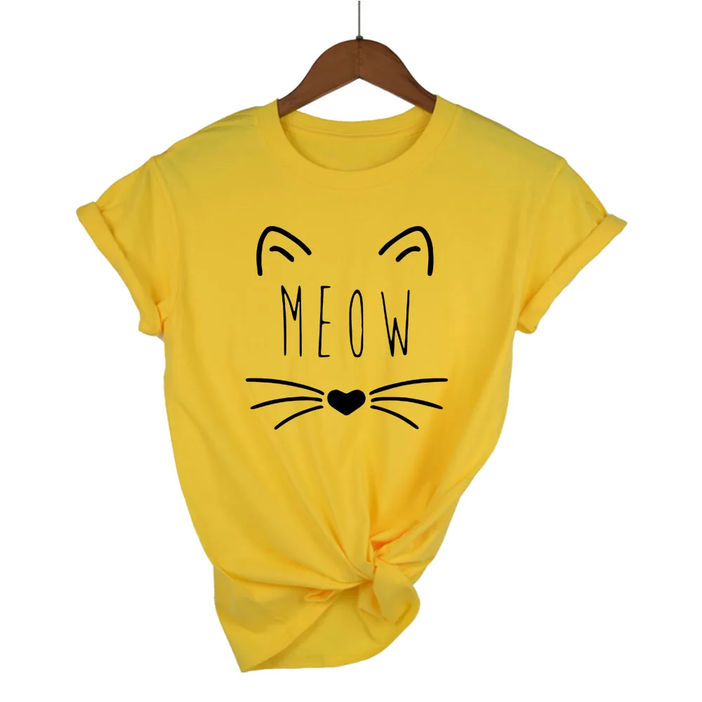 

Cat smile face meow cotton female Tshirt casual loose design o collar female cute print T-shirt summer T-shirt cute T-shirt top