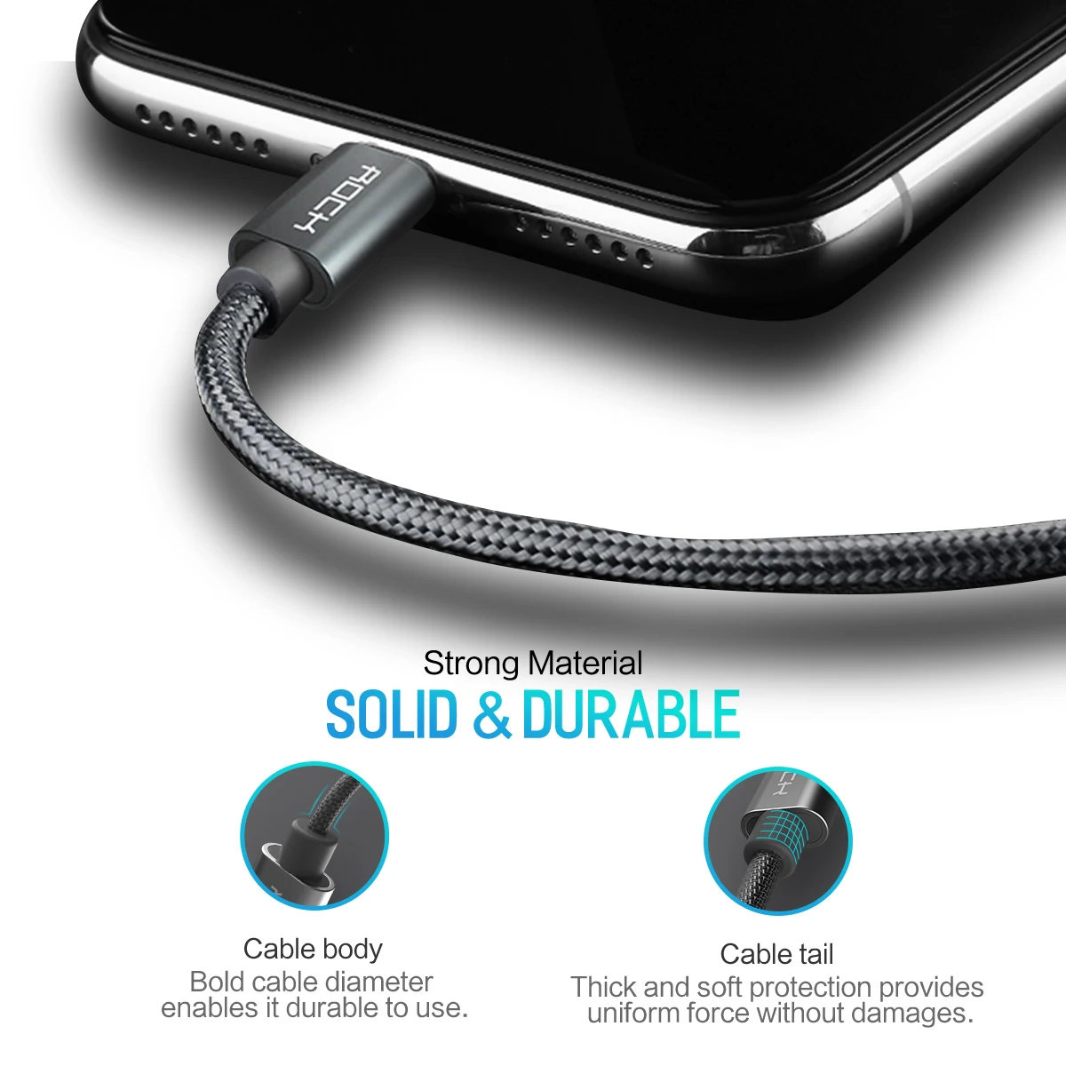 ROCK Cable para IPhone, IOS 11 10 9 cargador rápido de iluminación para Cables USB Cable de carga 0,2 M 1,0 M 1,8 M 3 M 2.1A para teléfono móvil
