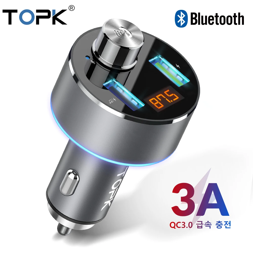 

TOPK USB Car Charger Wireless Bluetooth FM Transmitter Handsfree Audio MP3 Player QC3.0 Quick Charge Fast Charging Phone Charger