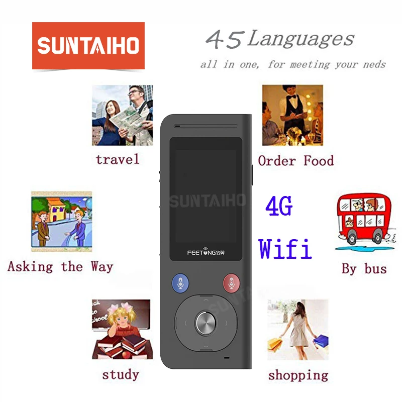 

Suntaiho Wifi 4G Device Smart Voice Translator 1.8 Inch Screen 45 Languages Instant Voice Translation Travel Learn Business Meet