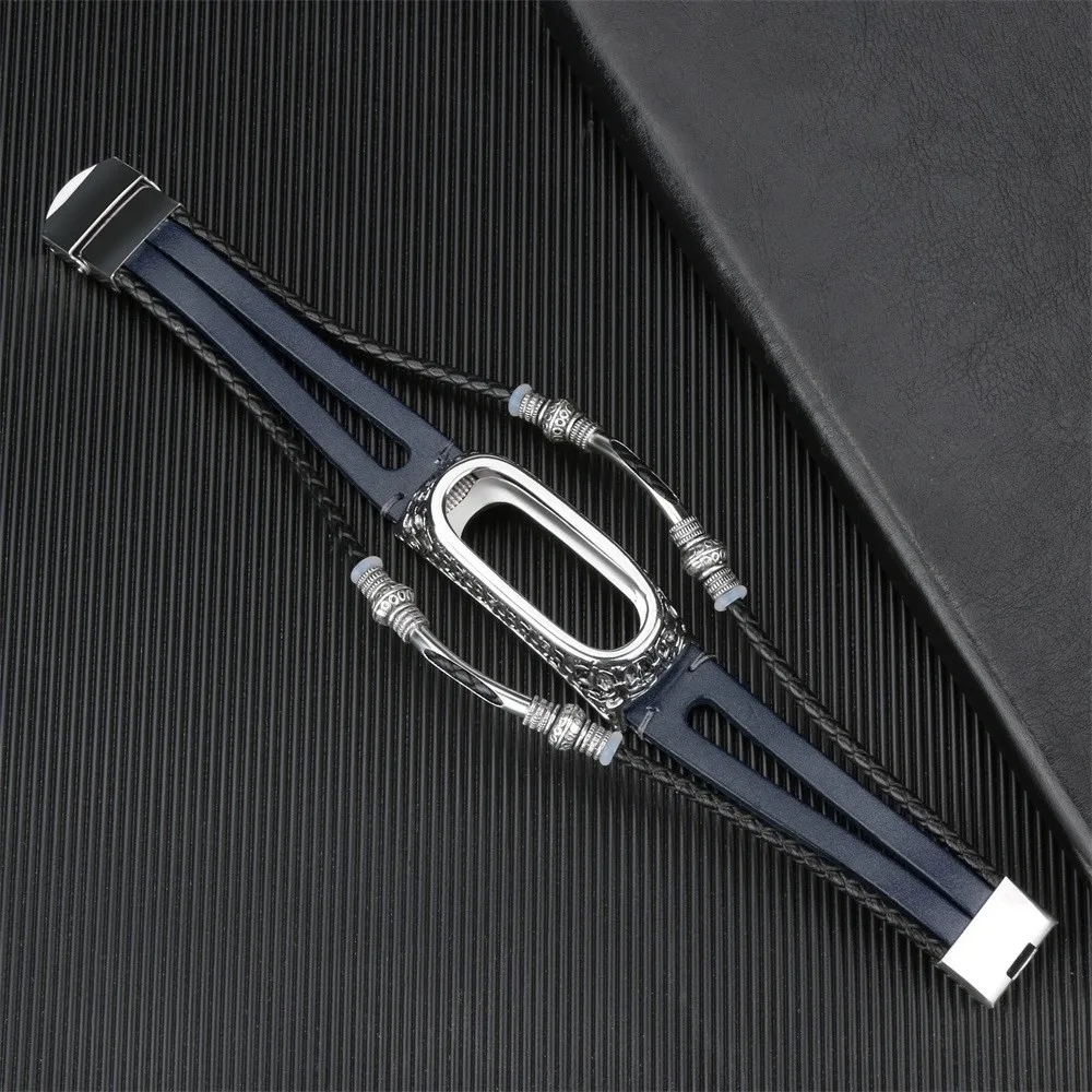 Сменный кожаный браслет для фитнеса, ремешок+ металлический чехол для Xiaomi Mi, ремешок 3, беспроводные устройства, умные часы