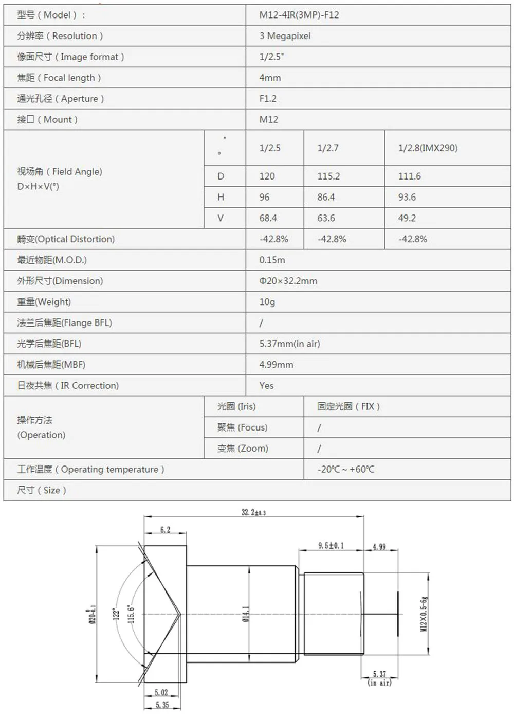 Yumiki M12 CCTV 3MP 4 мм объектив F1.2 фокусных расстояний Длина 4 мм Сенсор 1/2. 5 "оптический starlight область асферические линзы Starburst