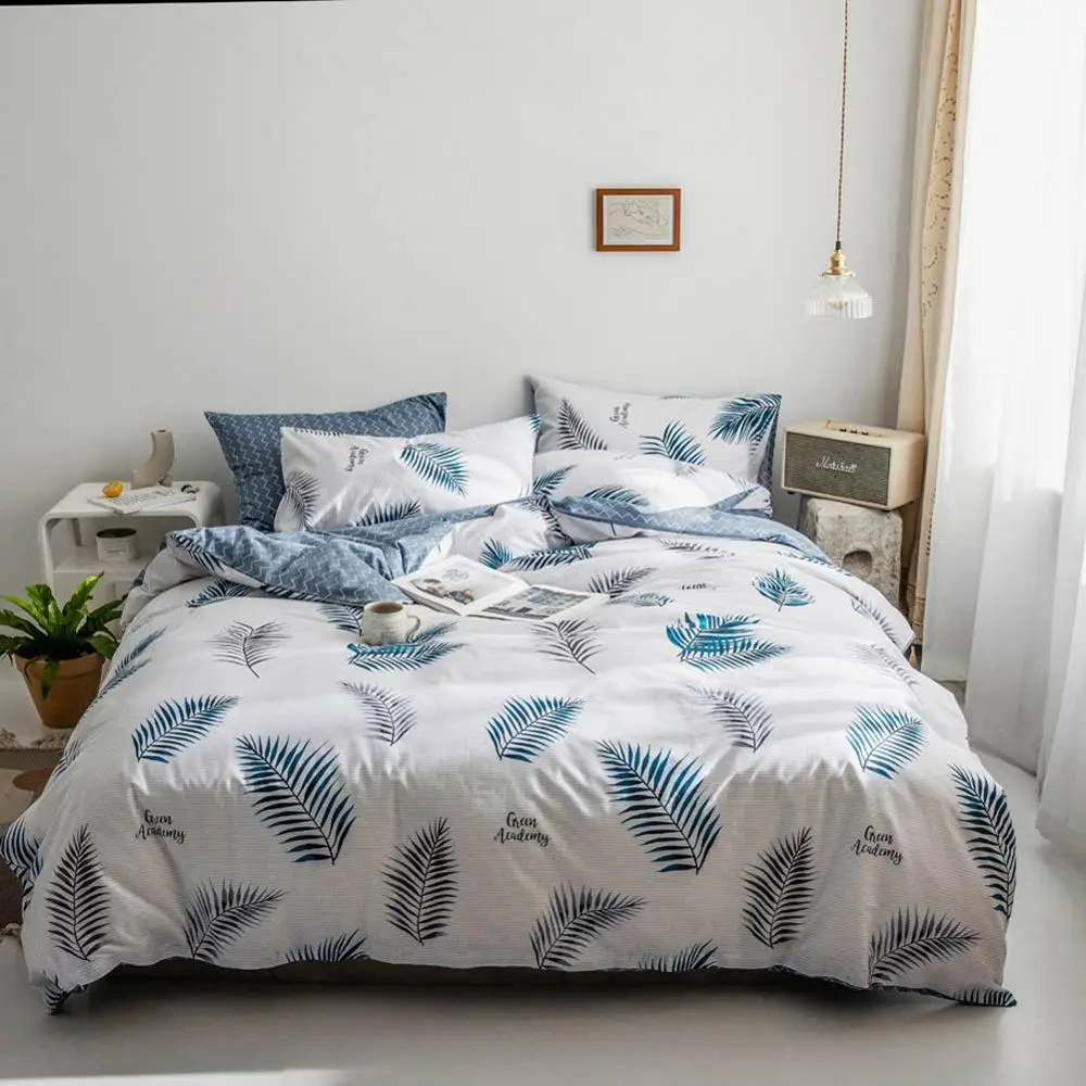 

2019 Blue Leaves Brief Pastoral Bed Cover Duvet Cover Set Cotton Bedding Set Bedlinens Twin Queen King Flat Sheet Fitted Sheet