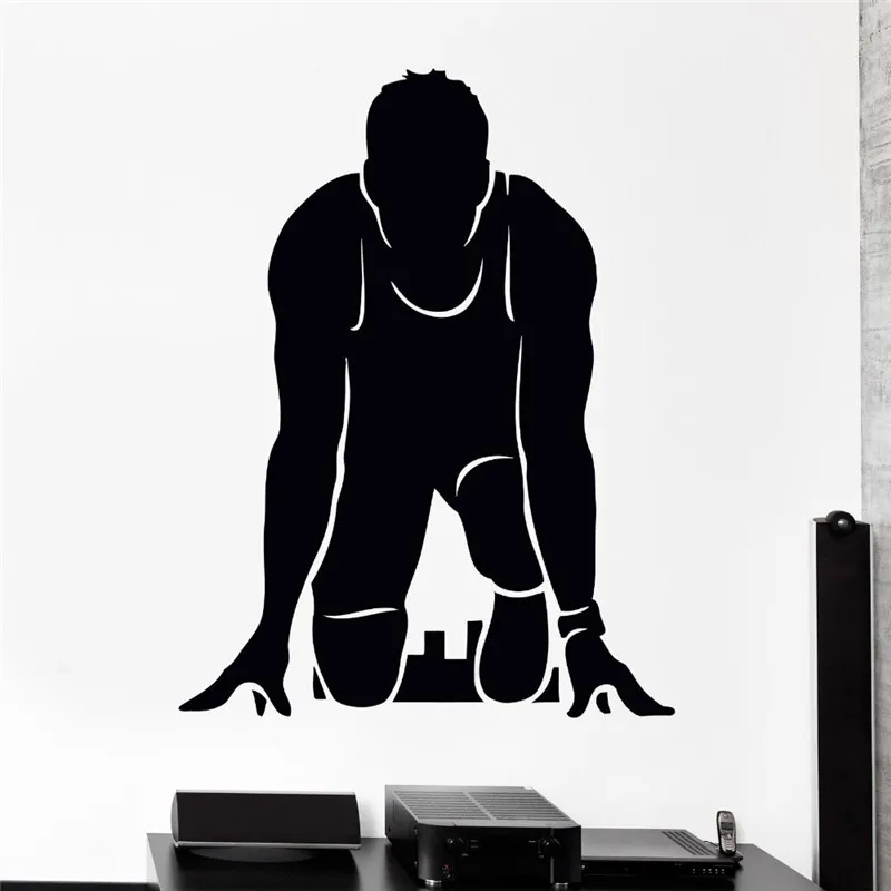 Perfect Quality Wall Vinyl Sticker Running Jogging Start Of Race Wall Decal For Sport Boys Room