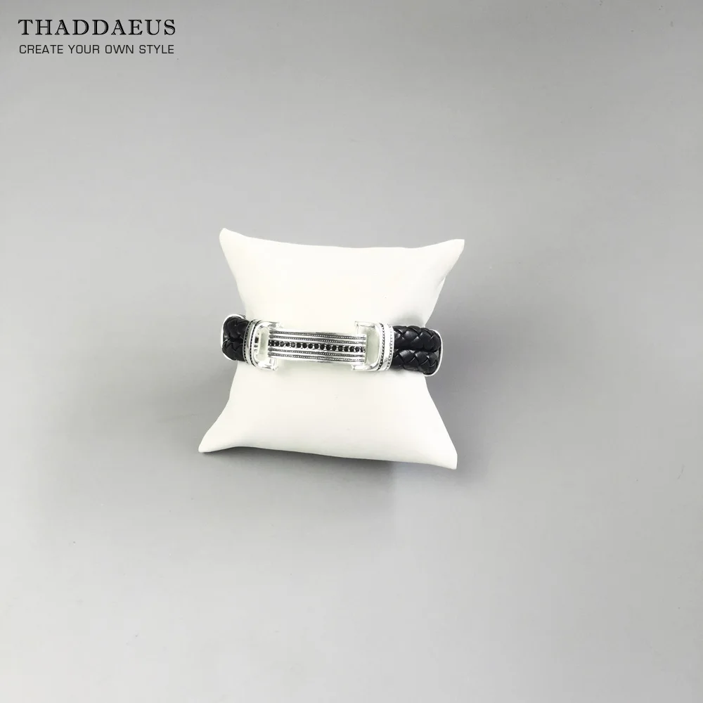 Мужские и женские браслеты-манжеты из кожи Томаса черного цвета, Ts, подарок из серебра, модные ювелирные изделия в стиле панк